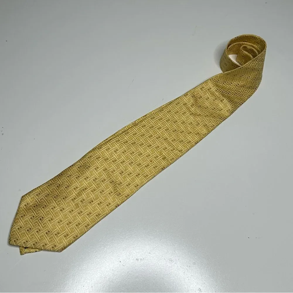 Dormeuil Yellow and Gold Patterned Silk Power Tie‎